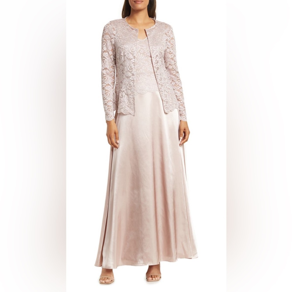 NWT Marina Blush Mother of the Bride Lace & Satin Jacket & Gown Set
